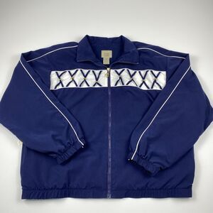 Teddi Women's Sz Large VTG Nautical Windbreaker Jacket Blue White Beaded 90's